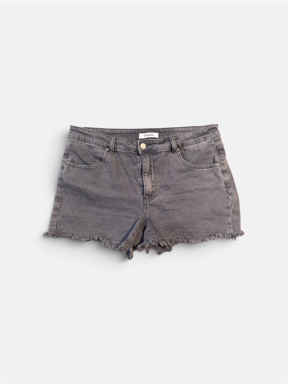 Zenana Outfitters Gray Frayed-Hem Denim Shorts